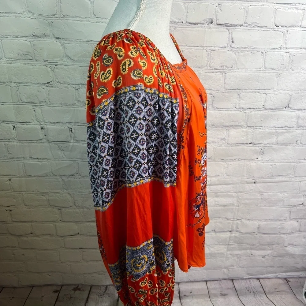 Free People Positano Cherry Combo Boho Top Medium